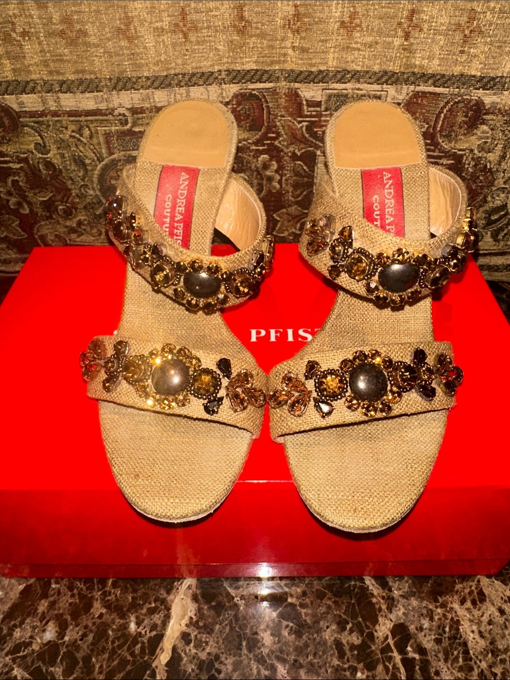 Andrea Pfister Embellished Beige Heels